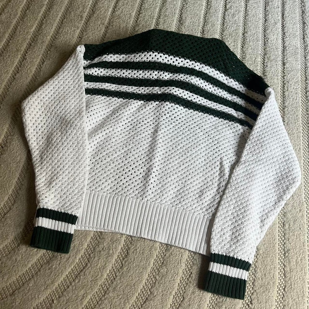 TUCKERNUCK Tnuck Sports White and Green Mesh Fischer Sweater size small Sports - Picture 5 of 8